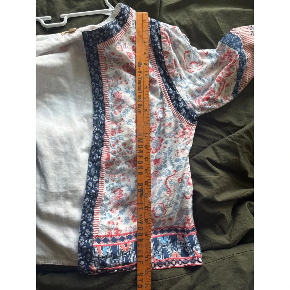 Choices Womens Red Blue Floral Patchwork Open Front Jacket Mirror Trim Size M